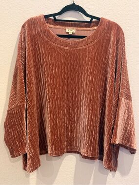 POL Textured Velvet Long Sleeve Top in Rust